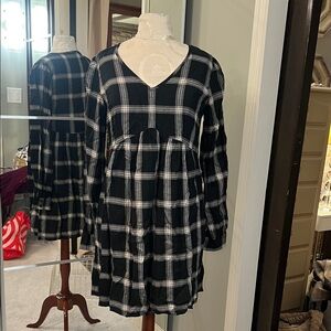 Knox Rose Black and White Plaid Long Sleeve Dress